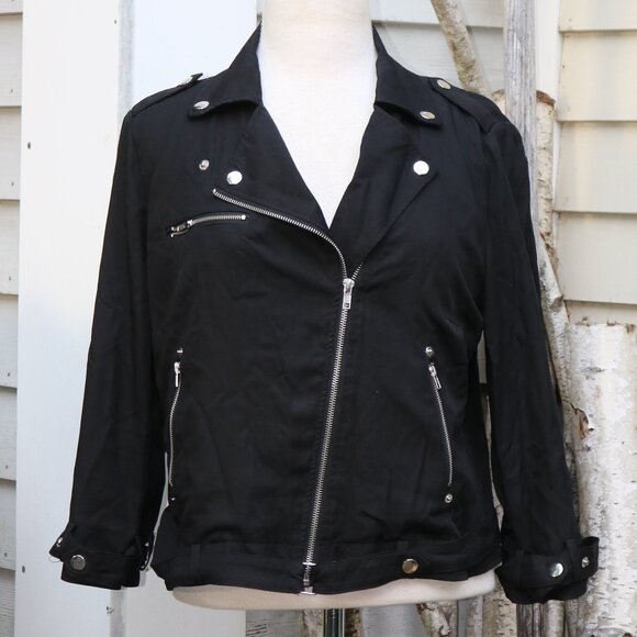 DEX for Anthropologie Black Tencel Lightweight Moto Motorcycle Jacket Sz LARGE - Picture 1 of 7